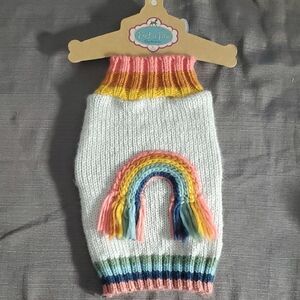Pret A Paw Rainbow Knit Dog Sweater - Light Gray with Multicolor Accents